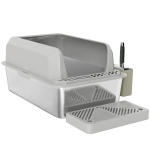 PawHut Stainless Steel Litter Box with Metal Scoop & Scoop Holder, High Sided, Anti-Urine Leakage, Non-Sticky