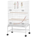 PawHut 43" Bird Cage with Rolling Stand, Toys, for Budgies Canaries White