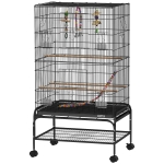 PawHut 43" Bird Cage with Rolling Stand, Toys, for Budgies Canaries Black