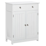 kleankin Freestanding Bathroom Floor Cabinet, Organizer Floor Tower with 2 Door, 2 Drawers, Adjustable Shelf, White