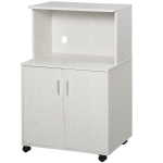 HOMCOM Microwave Cart on Wheels Utility Trolley Storage Sideboard Bookcase with 2-door Cabinet, White Oak