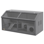 PawHut Rat Cage, Hamster Cage Wooden with Suspension Bridge, Ladders, Openable Top, Hut, Platform, for Gerbils Mice, Dark Grey