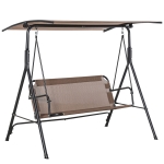Outsunny 2-Seater Patio Swing Chair, Outdoor Adjustable Canopy Porch Swing with Armrests, Texeline Fabric and Steel Frame, Brown