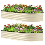 Outsunny 7' x 3' x 1' Raised Garden Bed Set, 2PCS Raised Beds for Gardening with Metal Plant Stakes, Cream White