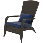 Outsunny Patio Wicker Adirondack Chair, Outdoor Rattan Muskoka Chair with Cushions for Patio, Garden, Backyard Dark Blue