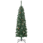 HOMCOM 5ft Pencil Christmas Tree, Artificial Christmas with Pine Needles, Realistic Branches, Pine Cones, Metal Base, Green