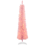 HOMCOM 6' Prelit Christmas Trees, Pencil Artificial Christmas Tree with Colorful Surface Branches, Colorful LED Lights, Pink