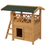 PawHut Outdoor Cat House, Wooden Kitten Condo, Natural