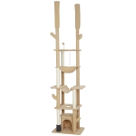 PawHut 89"-100" Floor to Ceiling Cat Tree Cat Tower for Large Cats w/ Scratching Posts, Grooming Brush Post, Cat Condo, Brown