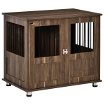 PawHut Dog Crate Furniture, Wooden End Table Furniture with Lockable Magnetic Doors, Small & Medium Size Pet Kennel Indoor Animal Cage, Brown
