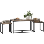 HOMCOM Nesting Coffee Table Set of 3, Modern End Tables with Black Metal Frame for Living Room Home Furniture, Brown