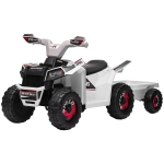 Aosom 6V Electric Toy Car with Back Trailer, Forward Backward, Wear-Resistant Wheels for Ages 18-36 Months, White