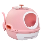 PawHut Cat Litter Box Toilet with Lid, Covered Litter Box with Scoop, Enclosed Drawer, and Skylight, Pink