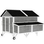 PawHut 59" Wooden Chicken Coop w/ Wheels, Handles, 2 Nesting Boxes, 2 Trays, 4 Perches, Chicken Tractor for 4-6 Chickens, Gray