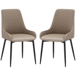 HOMCOM Upholstered Kitchen Chairs, Modern Dining Chairs Set of 2 with Diamond Tufting and Steel Legs for Dining Room, Khaki