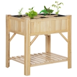 Outsunny 6 Pocket Raised Garden Bed, Elevated Wood Planter Box with Storage Shelf and Non-Woven Fabric, for Vegetable, Flower, Herb in Patio, Backyard, Balcony