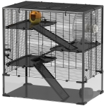 PawHut 4 Tier Hamster Cage with Deep Tempered Glass Bottom, Running Wheel, Hut, Water Bottle, Food Dish, 31" x 19" x 31.5"