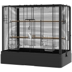 PawHut 22" Bird Cage for Budgie Finches Canaries Love Birds with Wooden Stands, Slide-Out Tray, Handles, Food Containers, Black
