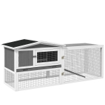 PawHut Wooden Rabbit Hutch Guinea Pig House with Removable Tray, Openable Roof, Trough, Run for Tortoises and Ferrets, Grey