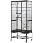 PawHut 71" Bird Cage with Wheels Perches, Ramp, Storage Shelf, Toys for Canaries, Finches, Cockatiels, Parakeets, Black