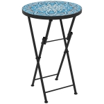 Outsunny Mosaic Outdoor Patio Side Table, 14" Round Folding Outdoor Coffee Table with Steel Frame for Balcony Deck Patio Terrace, Blue