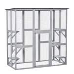 PawHut Large Outdoor Catio Enclosure, Weatherproof Cat House with Asphalt Roof,  Wooden Cat Patio Cage with 6 Balanced Platforms, 71" x 39" x 71", Grey