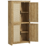 HOMCOM 64" Kitchen Pantry, Tall Storage Cabinet with 4 Rattan Doors, 4 Tier Shelves and Adjustable Shelf, Natural