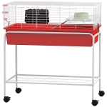 PawHut Two-Story Small Animal Cage Removable from Stand, Pet Habitat with Shelf & Wheels, 33" x 18.5" x 35", Red