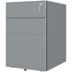 Vinsetto 3 Drawer Filing Cabinet, Steel Home Office Storage Cabinet with Wheels, Lock for A4, Letters, Legal-sized Files, Grey
