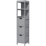 kleankin Narrow Bathroom Cabinet with 3 Drawers and 2 Tier Shelf, Tall Cupboard Freestanding Linen Tower, Grey