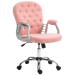 Vinsetto Button Tufted Desk Chair, Home Office Chair with Padded Armrests, Adjustable Height and Swivel Wheels, Pink