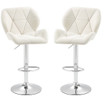 HOMCOM Bar Stool Set of 2 Fabric Adjustable Height Armless Upholstered Counter Chairs with Swivel Seat, Cream White