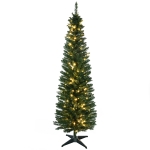 HOMCOM 6' Pre Lit Artificial Pencil Christmas Trees, Xmas Tree with Realistic Branches and Warm White LED Lights, Green