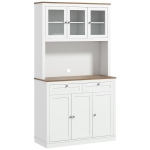 HOMCOM 71" Pantry Cabinet with Microwave Space, Buffet with Hutch, 2 Drawers, Adjustable Shelves and Glass Doors, White