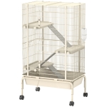 PawHut 47" Small Animal Cage, 4 Levels Large Rolling Metal Ferret Cage w/ 5.9" Deep Tray, Ramps, Water Bottle, Food Dish, Beige