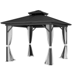 Outsunny 10' x 10' Hardtop Gazebo, Sun Shelter with Double Tier Metal Roof, Mosquito Netting, and Hanging Hook, Light Grey