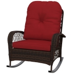 Outsunny Outdoor Wicker Rattan Rocking Chair Patio Rocker with Thick Cushions for Garden Backyard Porch, Red