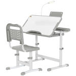 Qaba Kids Desk and Chair Set Height Adjustable Student Writing Desk Children School Study Table with Tilt Desktop, Grey