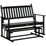 Outsunny Wooden Patio Glider Bench, Wood Log Outdoor Loveseat with High Back and Armrests, Heavy Duty 550lbs Capacity, 2-Seat, Black