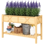 Outsunny Raised Garden Bed, 47 x 22 x 31.5 in. Elevated Wood Planter Box with Storage Shelf, Drainage Holes, and Liner, Natural