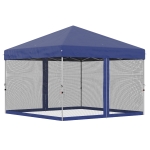 Outsunny 10' x 10' Pop-Up Party Tent Outdoor Canopy Tent with Mesh Sidewalls, 3-Level Adjustable Height, Roller Bag, Blue