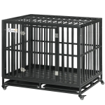 PawHut 41" Heavy Duty Steel Dog Crate Kennel Pet Cage with Wheels for Convenient Access Anti-Pinching Floor, Black