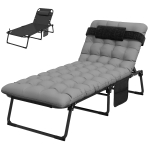 Outsunny Outdoor Folding Chaise Lounge Chair with 4-Position Adjustable Backrest, Magazine Pocket, Removable Head Pillow, Gray