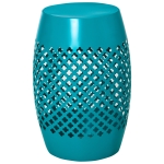 Outsunny 12.5" Steel Outdoor Side Table, Round Hollow Drum Patio End Table, Accent Table for Indoor and Outdoor, Blue