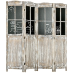 HOMCOM 4 Panel Room Divider, 5.6' Tall Farmhouse Style Folding Indoor Portable Wood Privacy Screen with Black Boards, Hinged Freestanding Partition Wall Dividers for Home Office, Natural