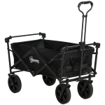 Outsunny Steel Frame Folding Garden Cart, Collapsible Wagon Cart with Removable Canopy, Telescopic Handle and Carrying Bag