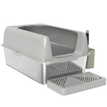 PawHut High Sided Stainless Steel Litter Box with Metal Scoop & Scoop Holder, for Easy Clean& Anti-Urine Leakage, Light Gray