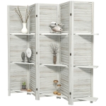 HOMCOM 5 Panel 67" Tall Wood Privacy Screen Room Divider with 3 Shelves and Folding Storage for Bedroom, Distressed White