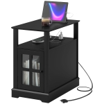 HOMCOM Narrow Side Table End Table with Charging Station, USB Ports, Modern End Table with Storage for Living Room, Black