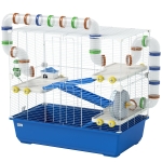 PawHut 4 Tier Hamster Cage with Tunnel Tube System, Hut, Exercise Wheel, Water Bottle, Food Dish, for Syrian, Gerbil, Blue